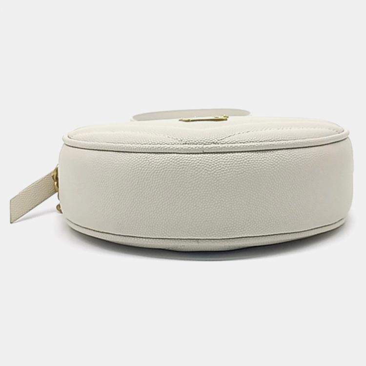 مملوكة مسبقًا Saint Laurent Paris White Leather Round Camera Crossbody Bag