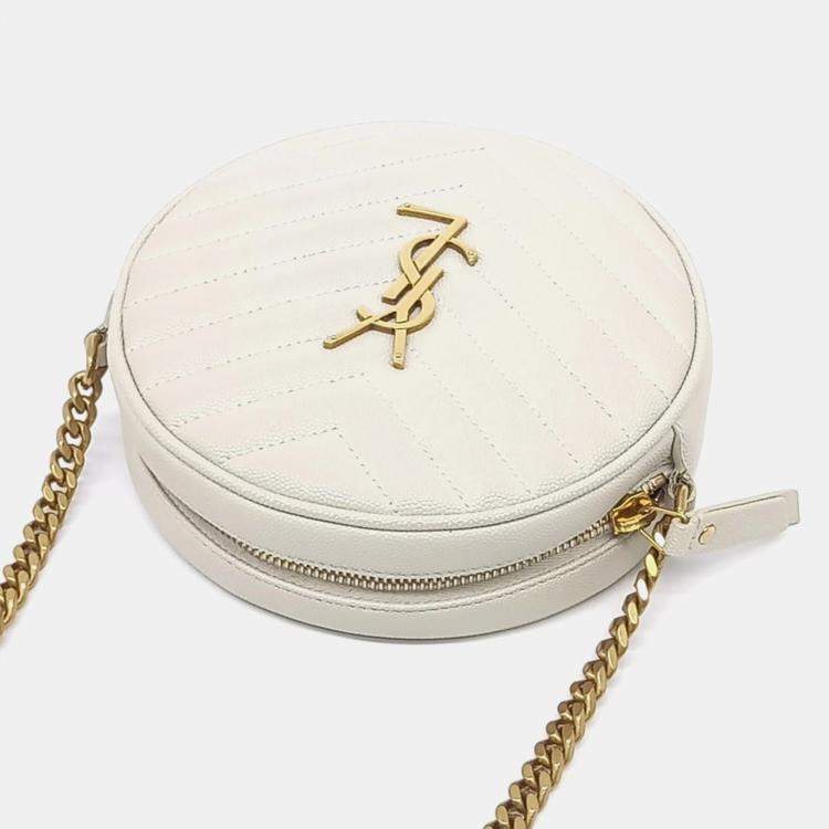 مملوكة مسبقًا Saint Laurent Paris White Leather Round Camera Crossbody Bag