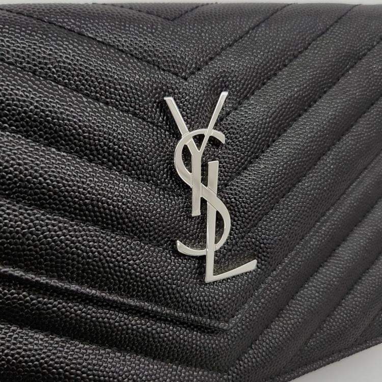 Pre Owned Saint Laurent Paris Black Leather Envelope Chain Shoulder Bag