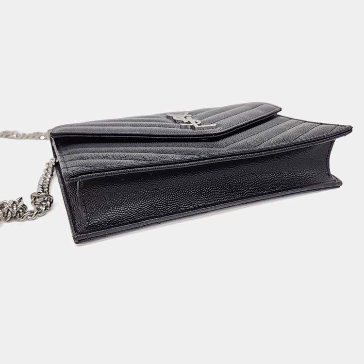 Pre Owned Saint Laurent Paris Black Leather Envelope Chain Shoulder Bag