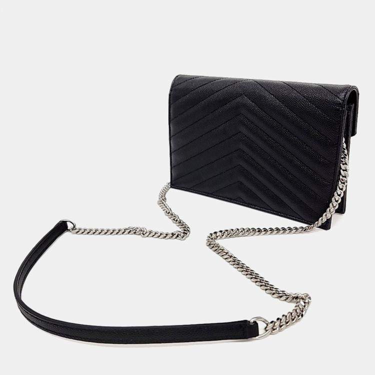 Pre Owned Saint Laurent Paris Black Leather Envelope Chain Shoulder Bag