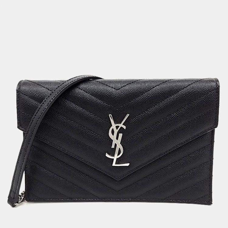 Pre Owned Saint Laurent Paris Black Leather Envelope Chain Shoulder Bag