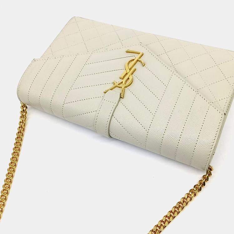 Pre Owned Saint Laurent Paris Cream Leather Mix Matrasse Monogram Chain Crossbody Bag