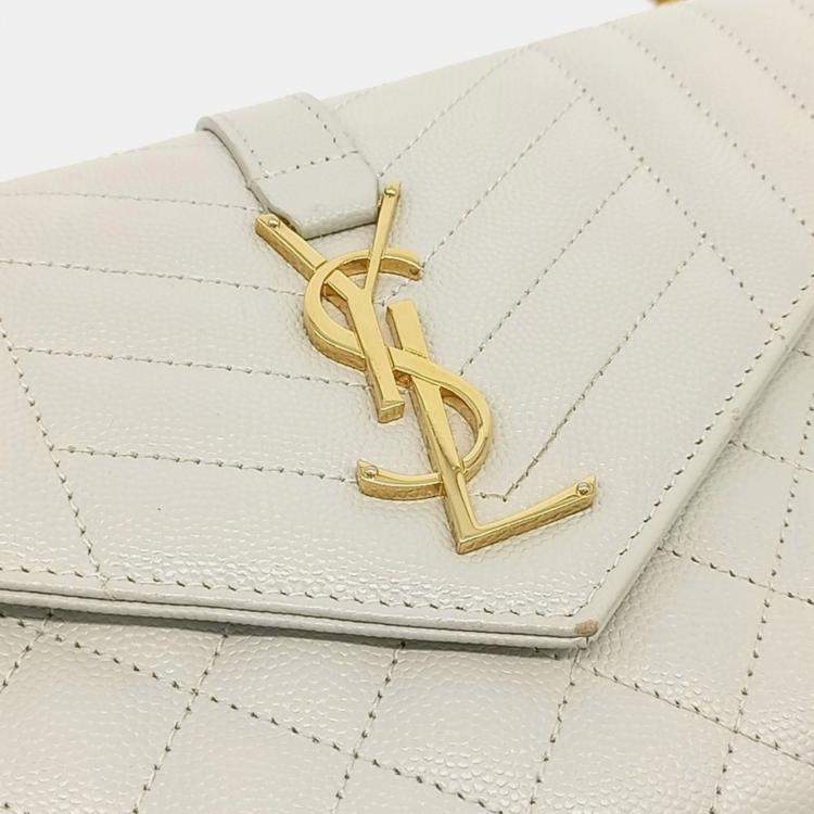 Pre Owned Saint Laurent Paris Cream Leather Mix Matrasse Monogram Chain Crossbody Bag