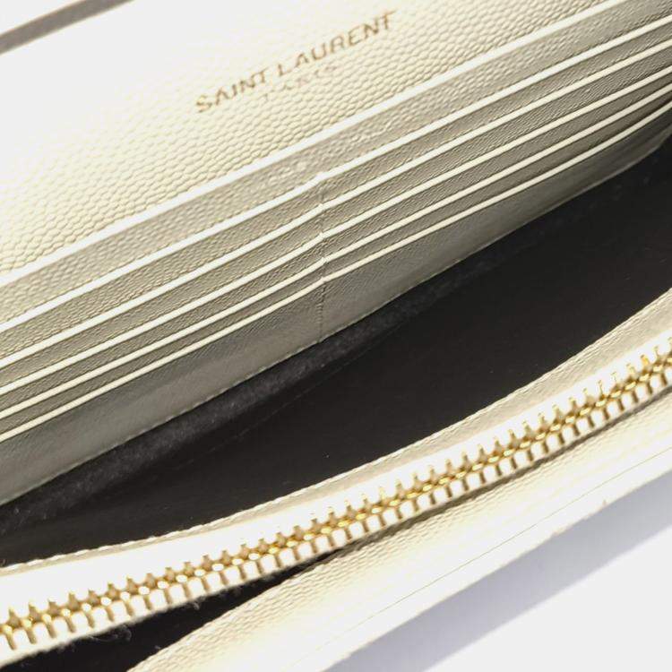 Pre Owned Saint Laurent Paris Cream Leather Mix Matrasse Monogram Chain Crossbody Bag