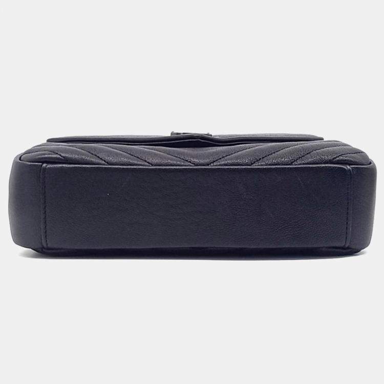 Pre Owned Saint Laurent Paris Black Leather Classic College Monogram Chain Bag