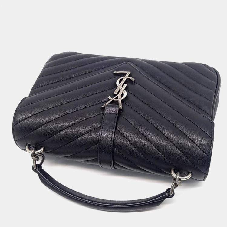 Pre Owned Saint Laurent Paris Black Leather Classic College Monogram Chain Bag