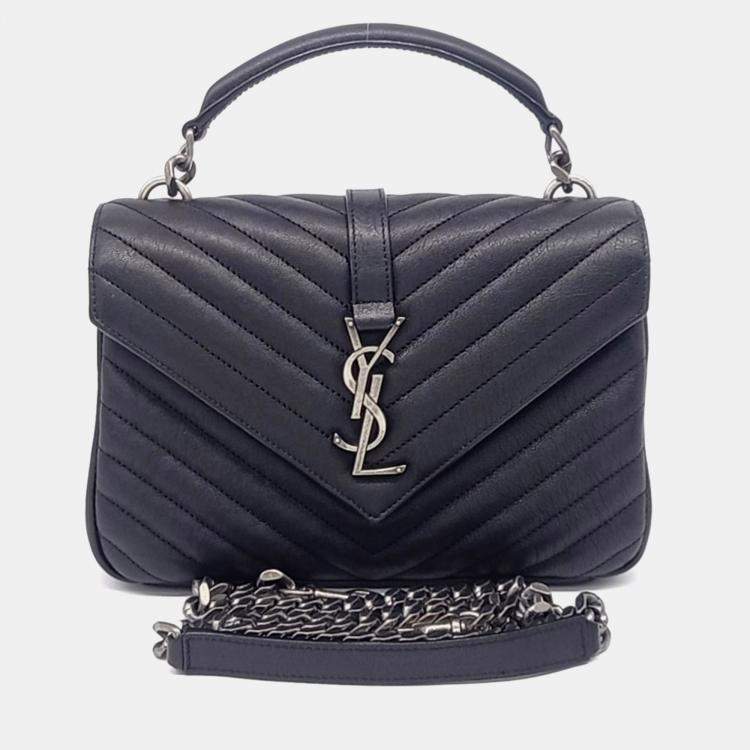 Pre Owned Saint Laurent Paris Black Leather Classic College Monogram Chain Bag