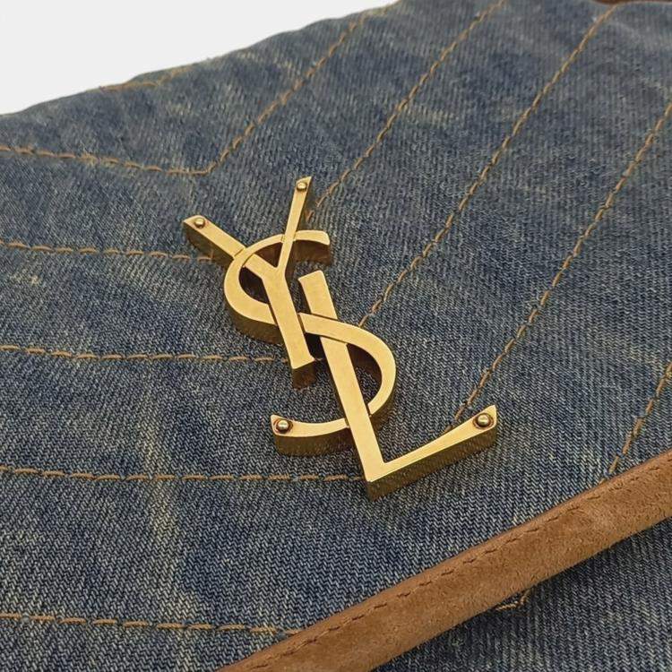Pre Owned Saint Laurent Paris Beige/Blue Denim Niki Monogram Shoulder Bag