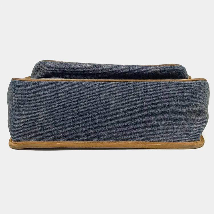 Pre Owned Saint Laurent Paris Beige/Blue Denim Niki Monogram Shoulder Bag