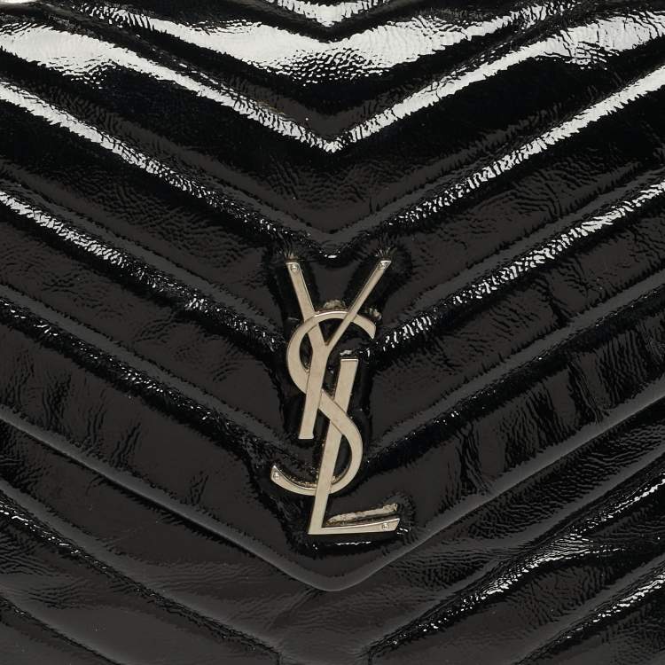 Pre Owned Saint Laurent LouLou Medium Black Matelassé Patent Leather Shoulder Bag