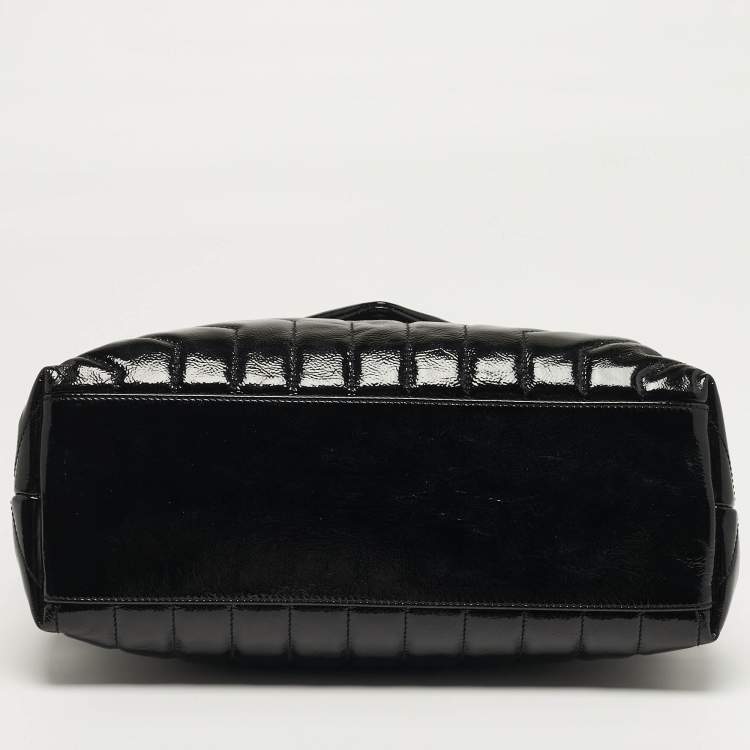 Pre Owned Saint Laurent LouLou Medium Black Matelassé Patent Leather Shoulder Bag