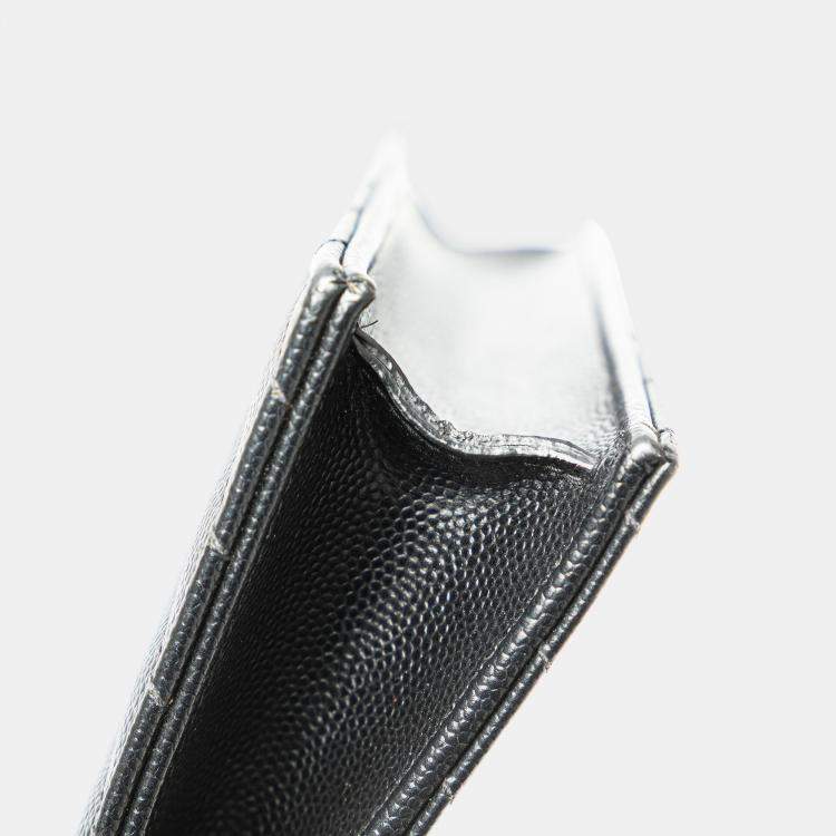 Pre Owned Saint Laurent Paris Black Grain De Poudre Matelasse Chevron Monogram Chain Wallet