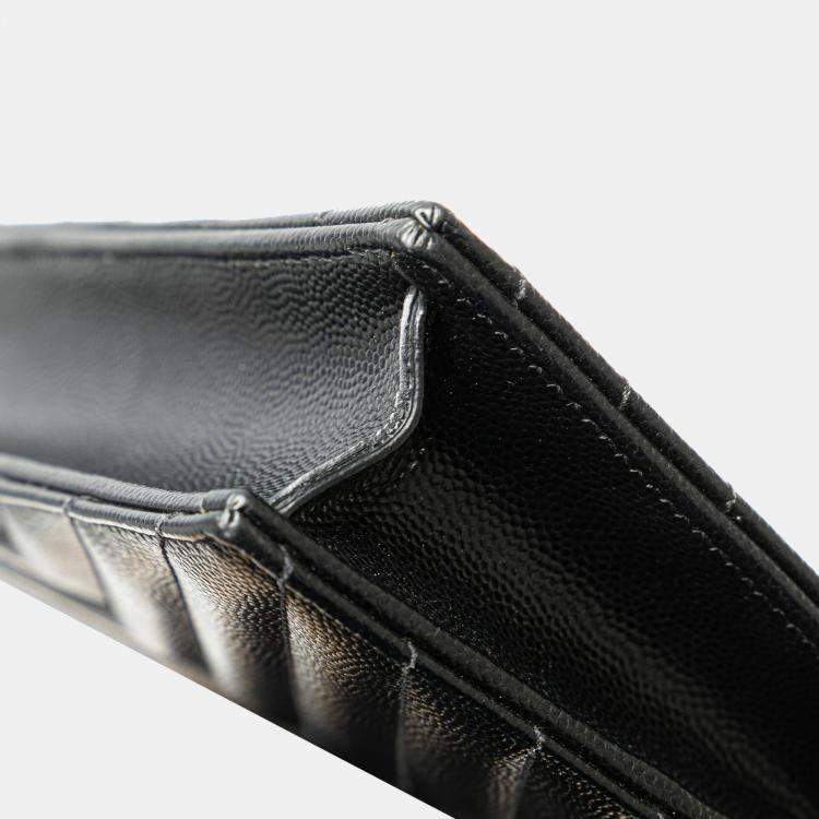 Pre Owned Saint Laurent Paris Black Grain De Poudre Matelasse Chevron Monogram Chain Wallet