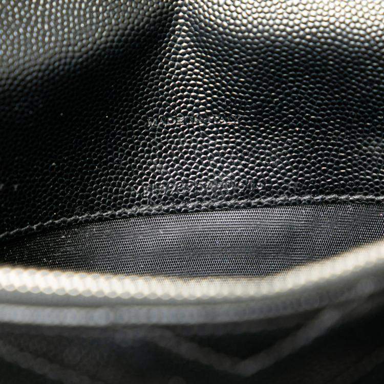 Pre Owned Saint Laurent Paris Black Grain De Poudre Matelasse Chevron Monogram Chain Wallet