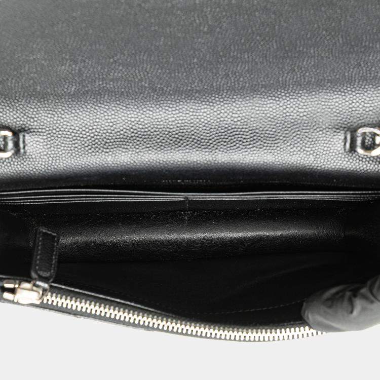 Pre Owned Saint Laurent Paris Black Grain De Poudre Matelasse Chevron Monogram Chain Wallet