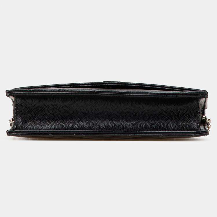 Pre Owned Saint Laurent Paris Black Grain De Poudre Matelasse Chevron Monogram Chain Wallet