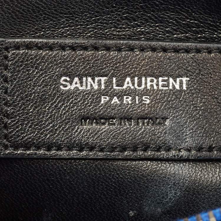 Pre Owned Saint Laurent College Medium Blue Matelassé Leather Top Handle Bag