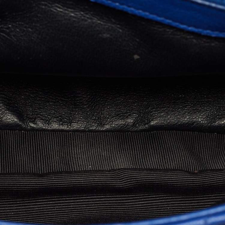 Pre Owned Saint Laurent College Medium Blue Matelassé Leather Top Handle Bag