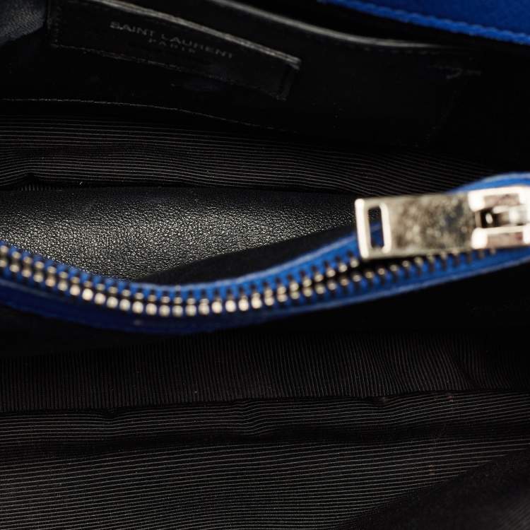 Pre Owned Saint Laurent College Medium Blue Matelassé Leather Top Handle Bag