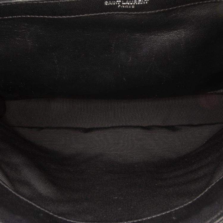 Pre Owned Saint Laurent Paris Black Large Chevron Sheepskin Monogram College Satchel