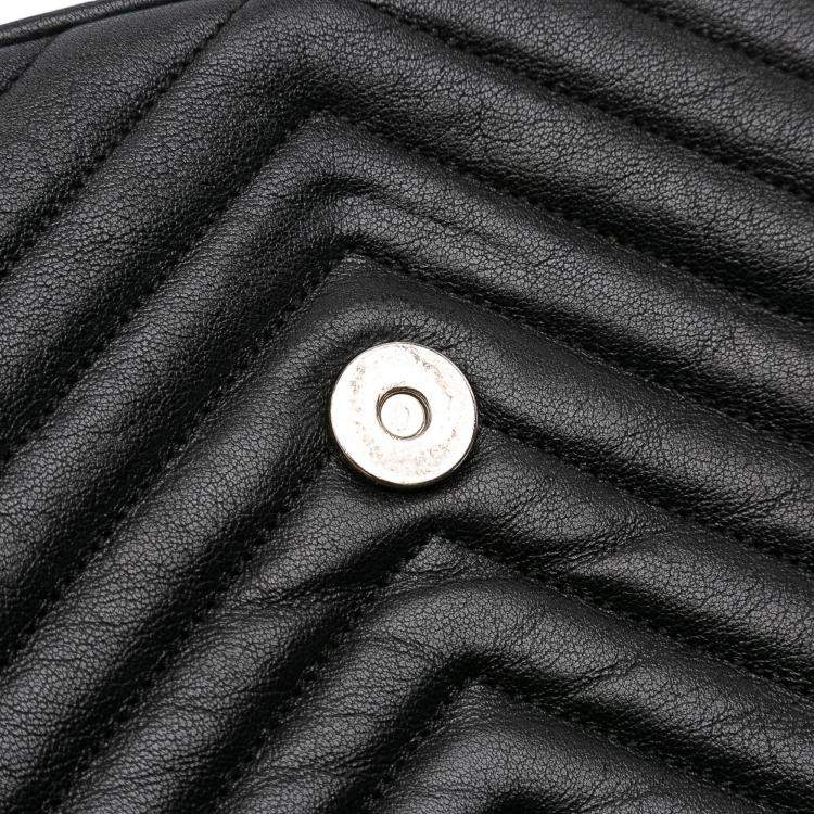 Pre Owned Saint Laurent Paris Black Large Chevron Sheepskin Monogram College Satchel