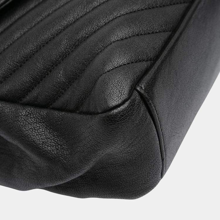 Pre Owned Saint Laurent Paris Black Large Chevron Sheepskin Monogram College Satchel