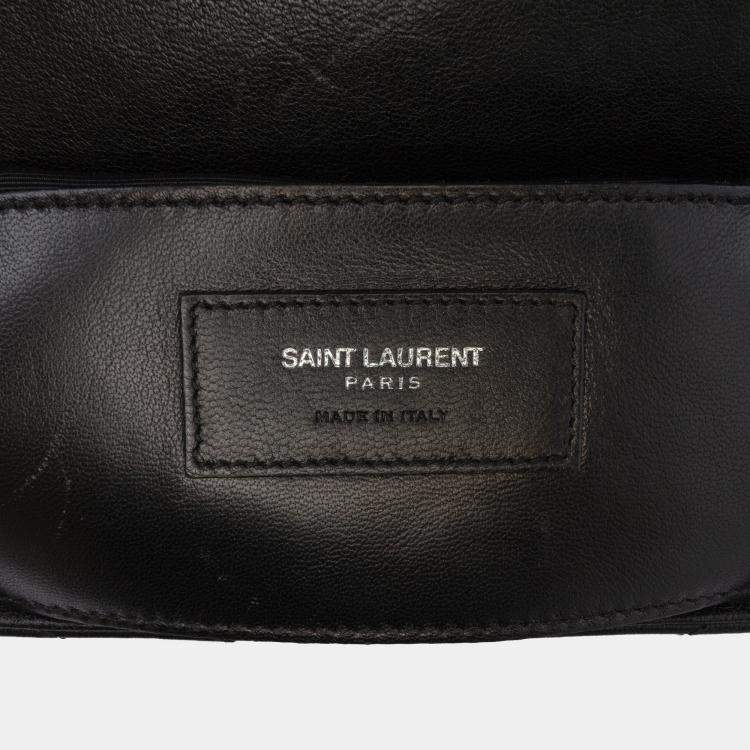 Pre Owned Saint Laurent Paris Black Large Chevron Sheepskin Monogram College Satchel