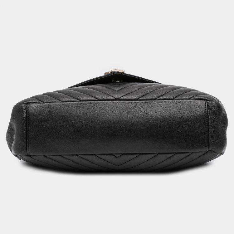 Pre Owned Saint Laurent Paris Black Large Chevron Sheepskin Monogram College Satchel
