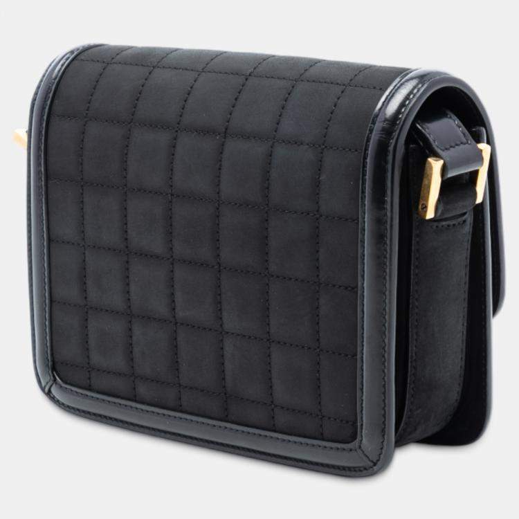 Pre Owned Saint Laurent Paris Black Small Quilted Suede Solferino Satchel In Box