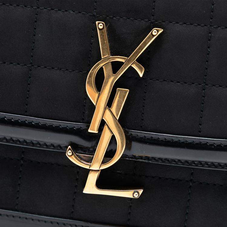 Pre Owned Saint Laurent Paris Black Small Quilted Suede Solferino Satchel In Box