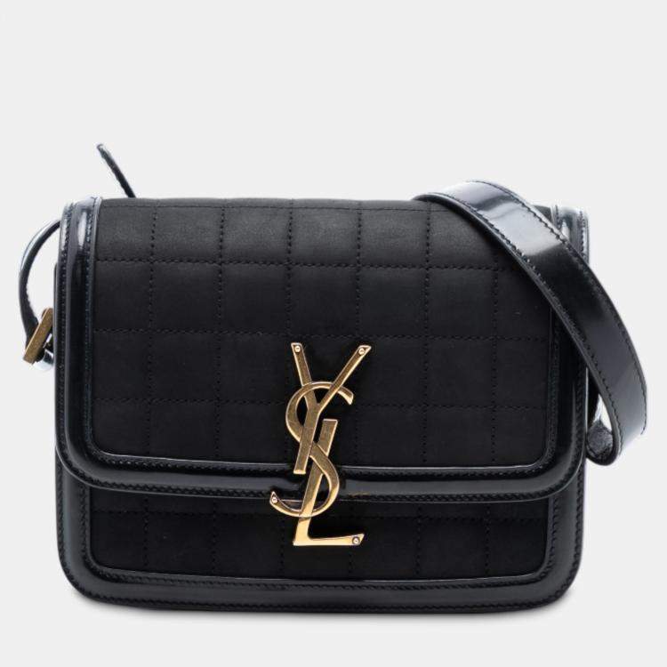 Pre Owned Saint Laurent Paris Black Small Quilted Suede Solferino Satchel In Box