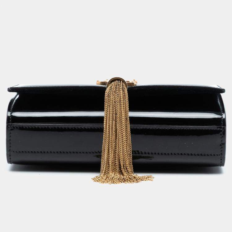 مملوكة مسبقًا Saint Laurent Paris Black Small Patent Monogram Kate Tassel Crossbody