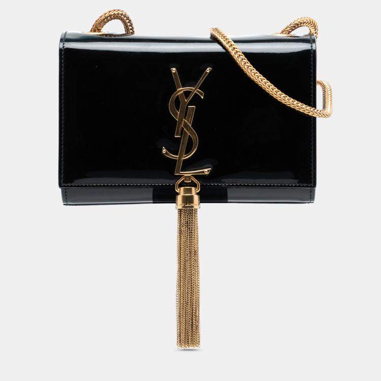 مملوكة مسبقًا Saint Laurent Paris Black Small Patent Monogram Kate Tassel Crossbody