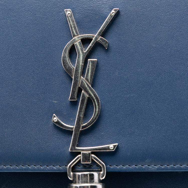 مملوكة مسبقًا Saint Laurent Paris Blue Smooth Calfskin Monogram Kate Tassel Wallet on Chain