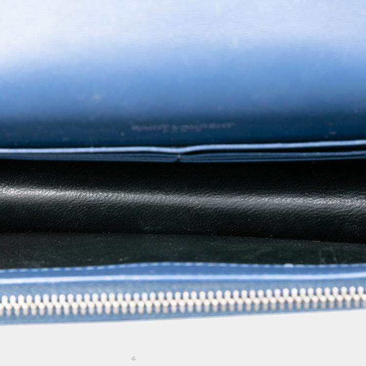 مملوكة مسبقًا Saint Laurent Paris Blue Smooth Calfskin Monogram Kate Tassel Wallet on Chain