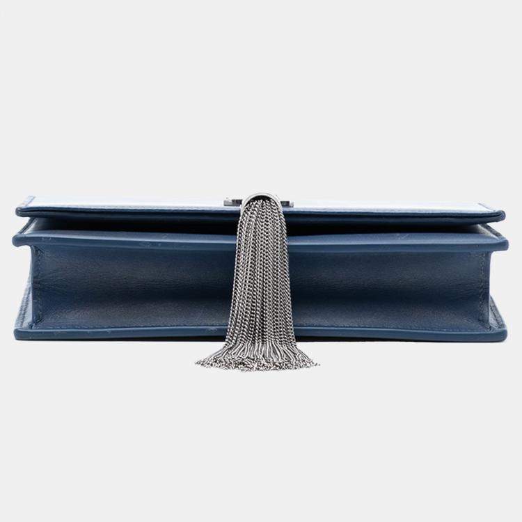 مملوكة مسبقًا Saint Laurent Paris Blue Smooth Calfskin Monogram Kate Tassel Wallet on Chain