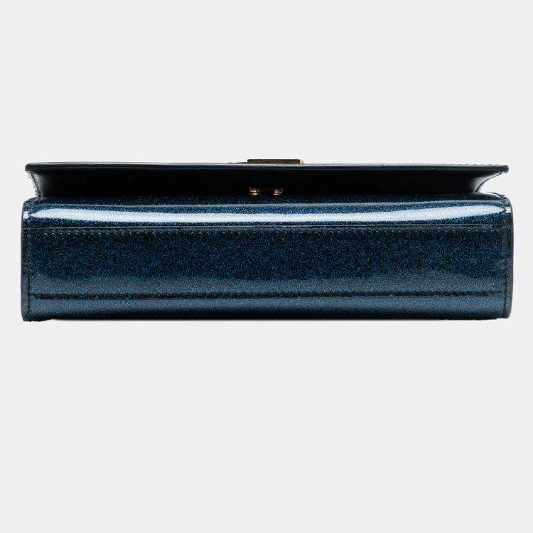 Pre Owned Saint Laurent Paris Blue Small Glitter Patent Kate Crossbody