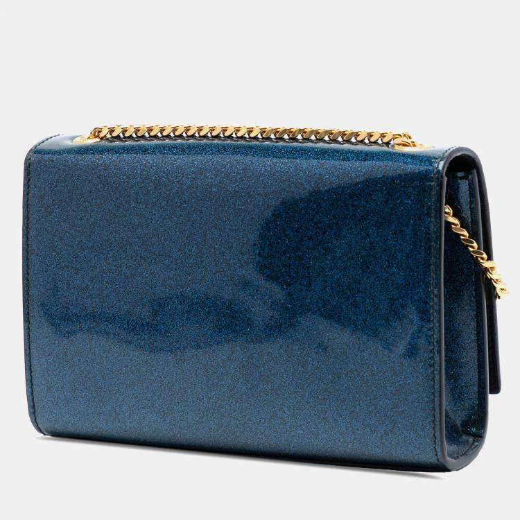 Pre Owned Saint Laurent Paris Blue Small Glitter Patent Kate Crossbody