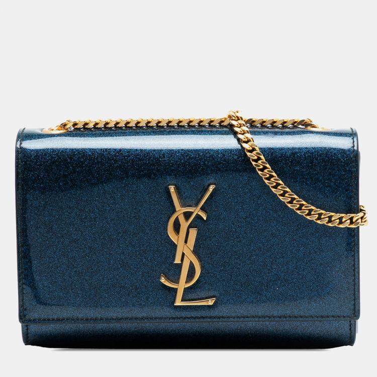 Pre Owned Saint Laurent Paris Blue Small Glitter Patent Kate Crossbody