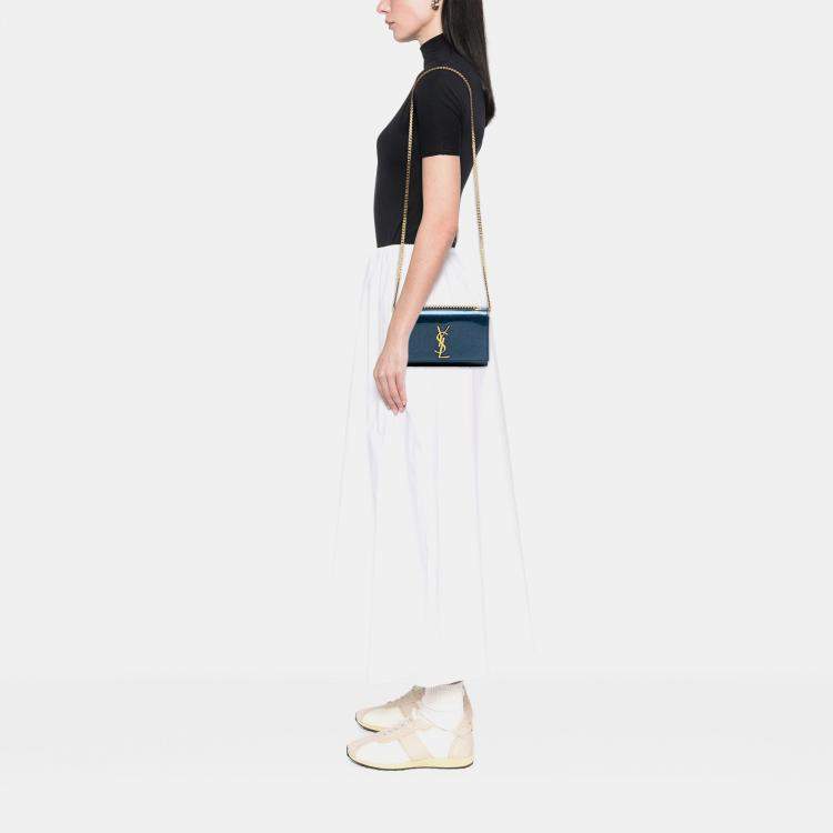 Pre Owned Saint Laurent Paris Blue Small Glitter Patent Kate Crossbody