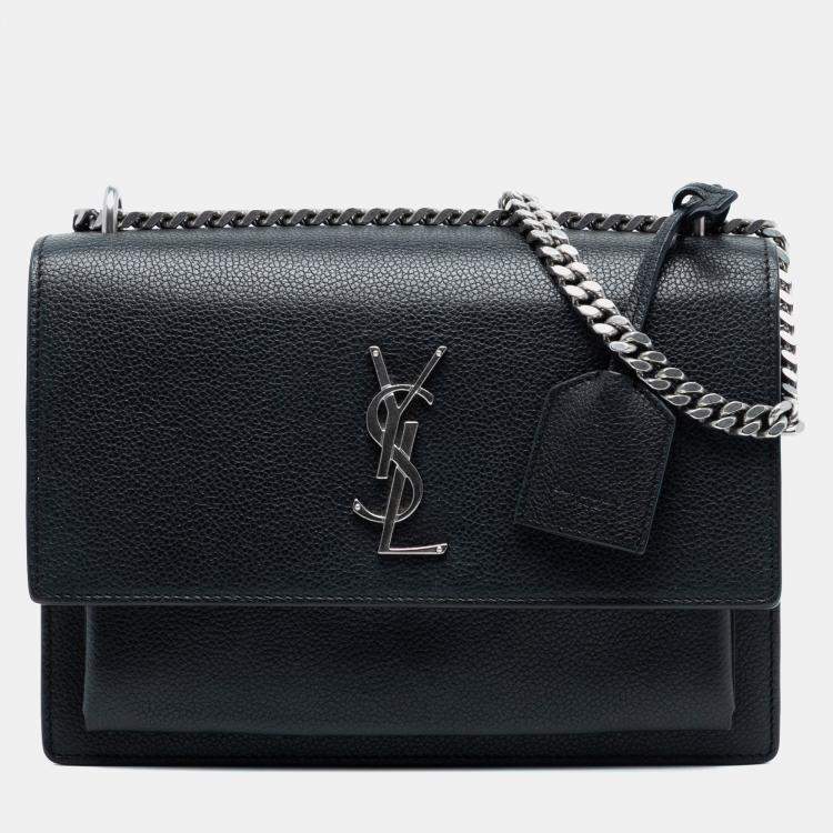 مملوكة مسبقًا Saint Laurent Paris Black Medium Grained Calfskin Monogram Sunset Crossbody