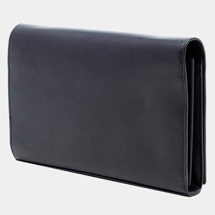 مملوكة مسبقًا Saint Laurent Paris Black Grain De Poudre Star Monogram Wallet On Chain