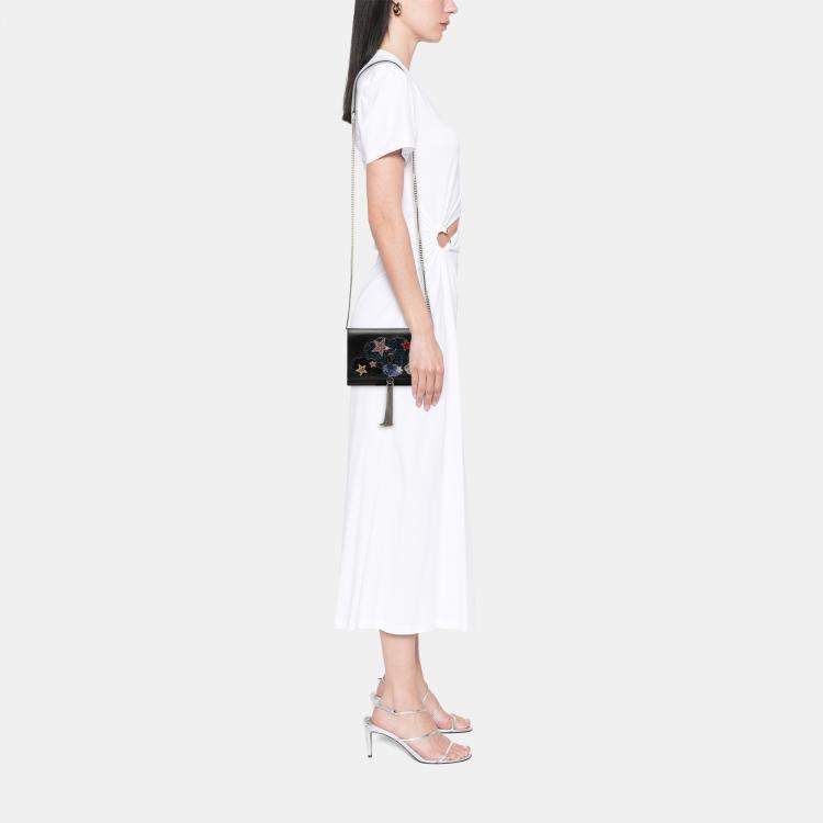 مملوكة مسبقًا Saint Laurent Paris Black Calfskin Cloud Star Applique Classic Monogram Kate Tassel Wallet on Chain