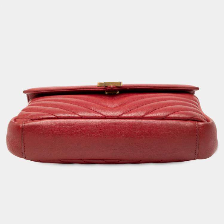 Pre Owned Saint Laurent Paris Red Medium Quilted Chevron Sheepskin College Satchel