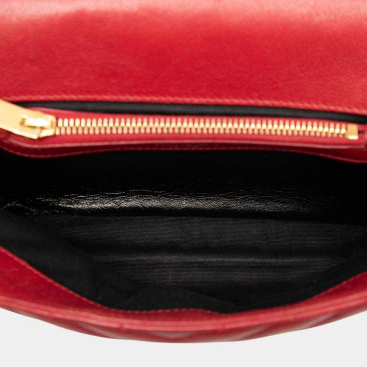 Pre Owned Saint Laurent Paris Red Medium Quilted Chevron Sheepskin College Satchel