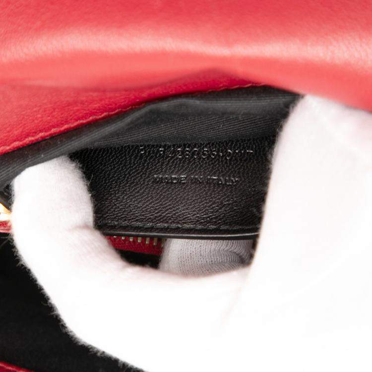 Pre Owned Saint Laurent Paris Red Medium Quilted Chevron Sheepskin College Satchel