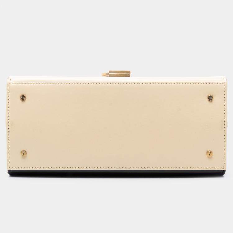 Pre Owned Saint Laurent Paris Black Brown Medium Bicolor Smooth Calfskin Classic Monogram Cassandra Top Handle Bag