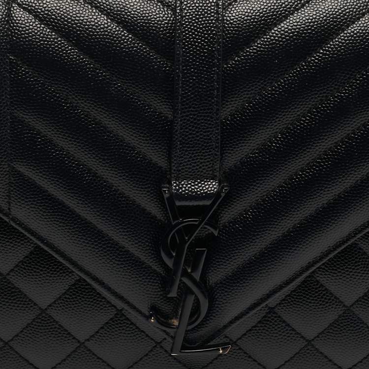 Pre Owned Saint Laurent Envelope Chain Mix Medium Black Matelasse Leather Bag