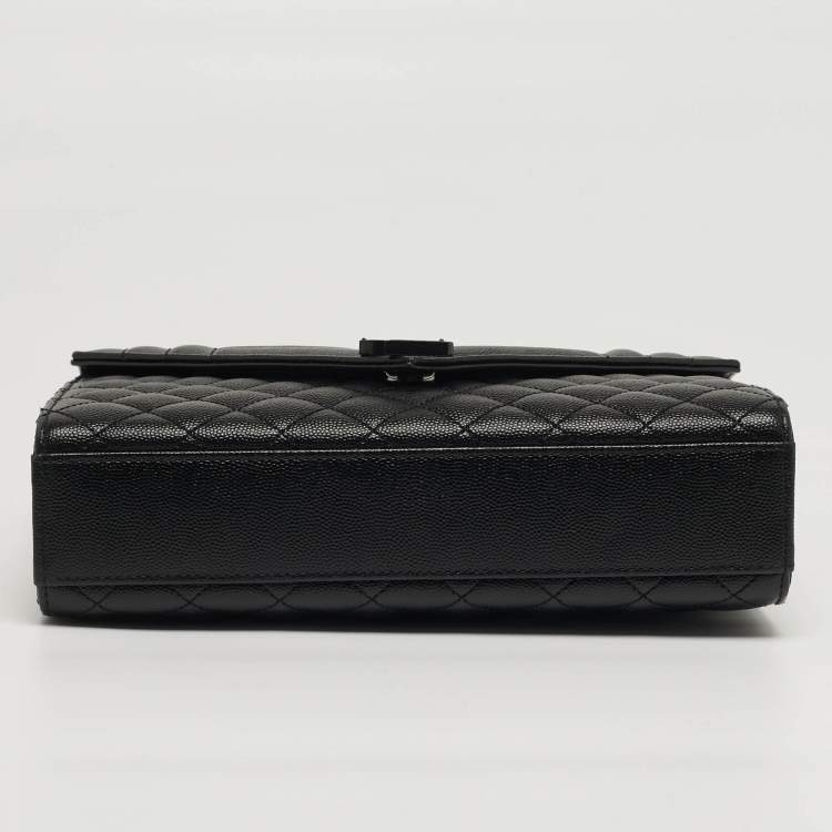 Pre Owned Saint Laurent Envelope Chain Mix Medium Black Matelasse Leather Bag